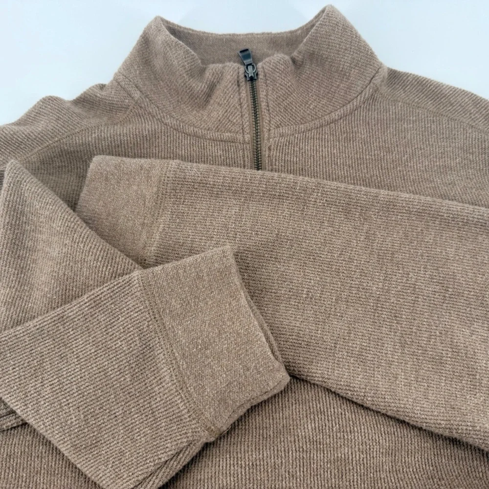 Banana Republic Mens Tan Brown Ribbed Knit Quarter Zip Sweater Large BR Logo